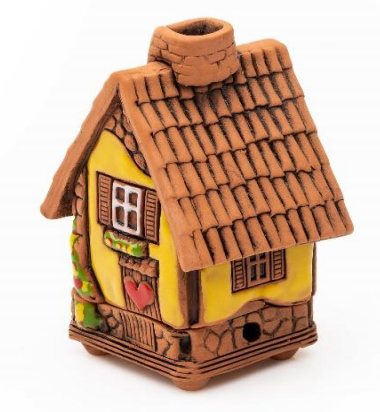 Incense Burner - Mini House. Chimney. Yellow.