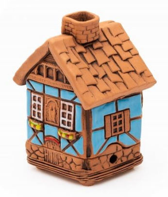 Mini Incense Burner House. Half timber. Blue.