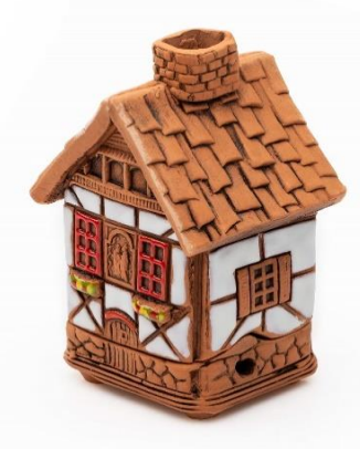 Mini Incense Burner House. Half timber. White.
